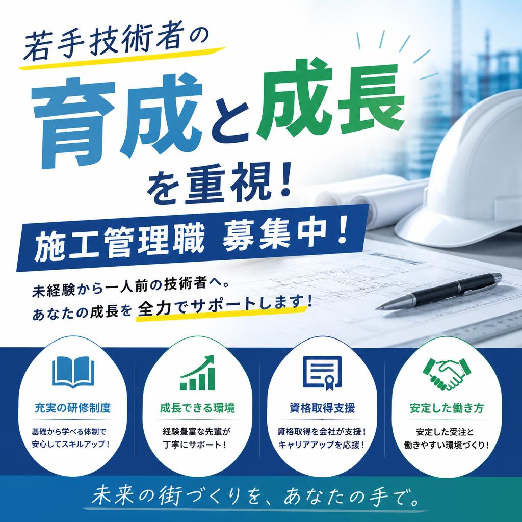若手技術者の育成と成長を重視！施工管理職募集中！