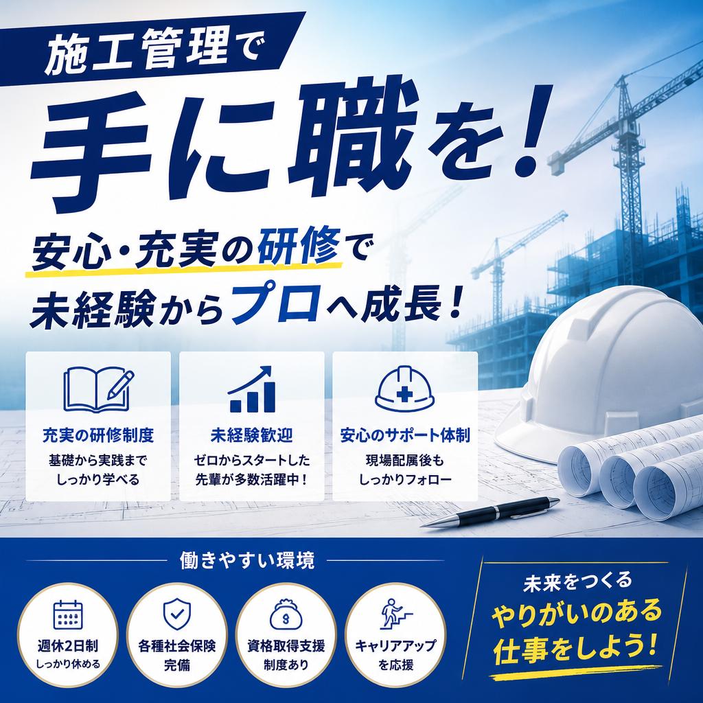 施工管理で手に職を！安心・充実の研修で未経験からプロへ成長！