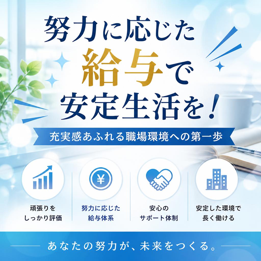 努力に応じた給与で安定生活を！充実感あふれる職場環境への第一歩