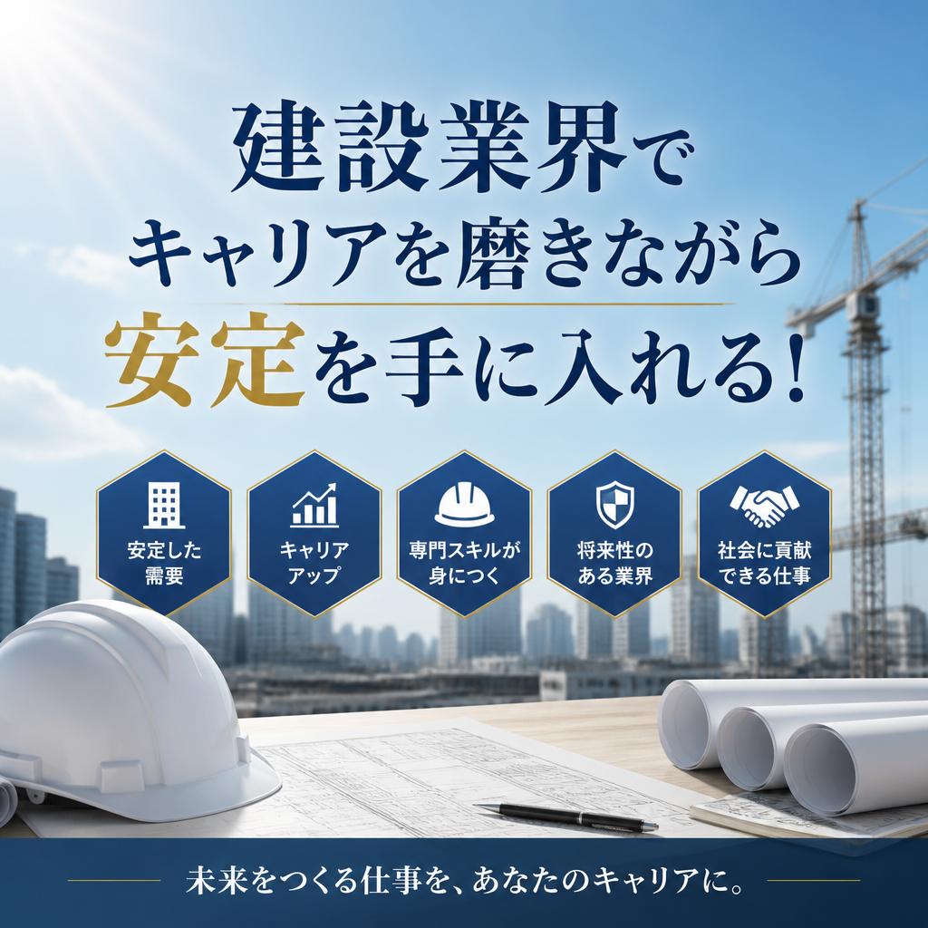 建設業界でキャリアを磨きながら安定を手に入れる！